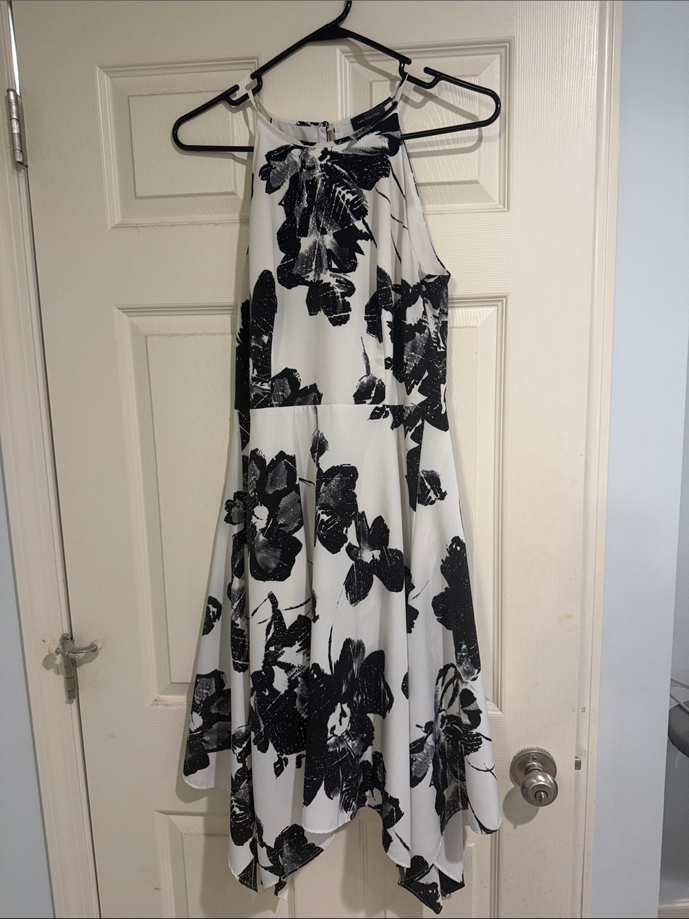 The Limited White High-Low Halter Dress with Black Floral Print